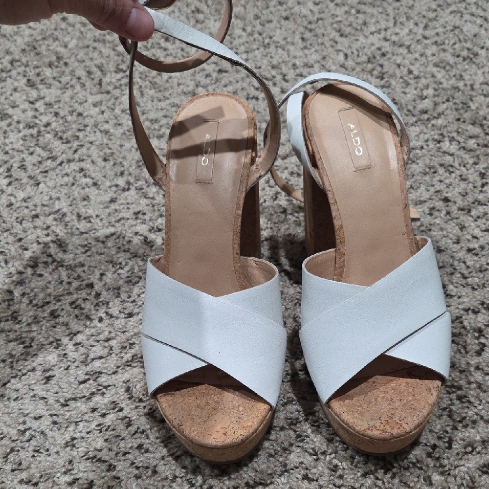 Aldo White and Tan Sandals